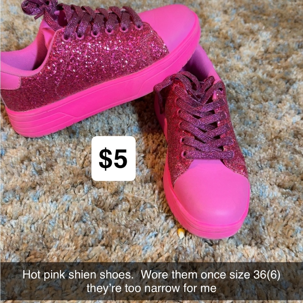 SHEIN Hot Pink Glitter Kids Sneakers